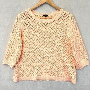 TALBOTS Herringbone Open Knit Linen Sweater 2XP Petite Coral Orange 3/4 Sleeve